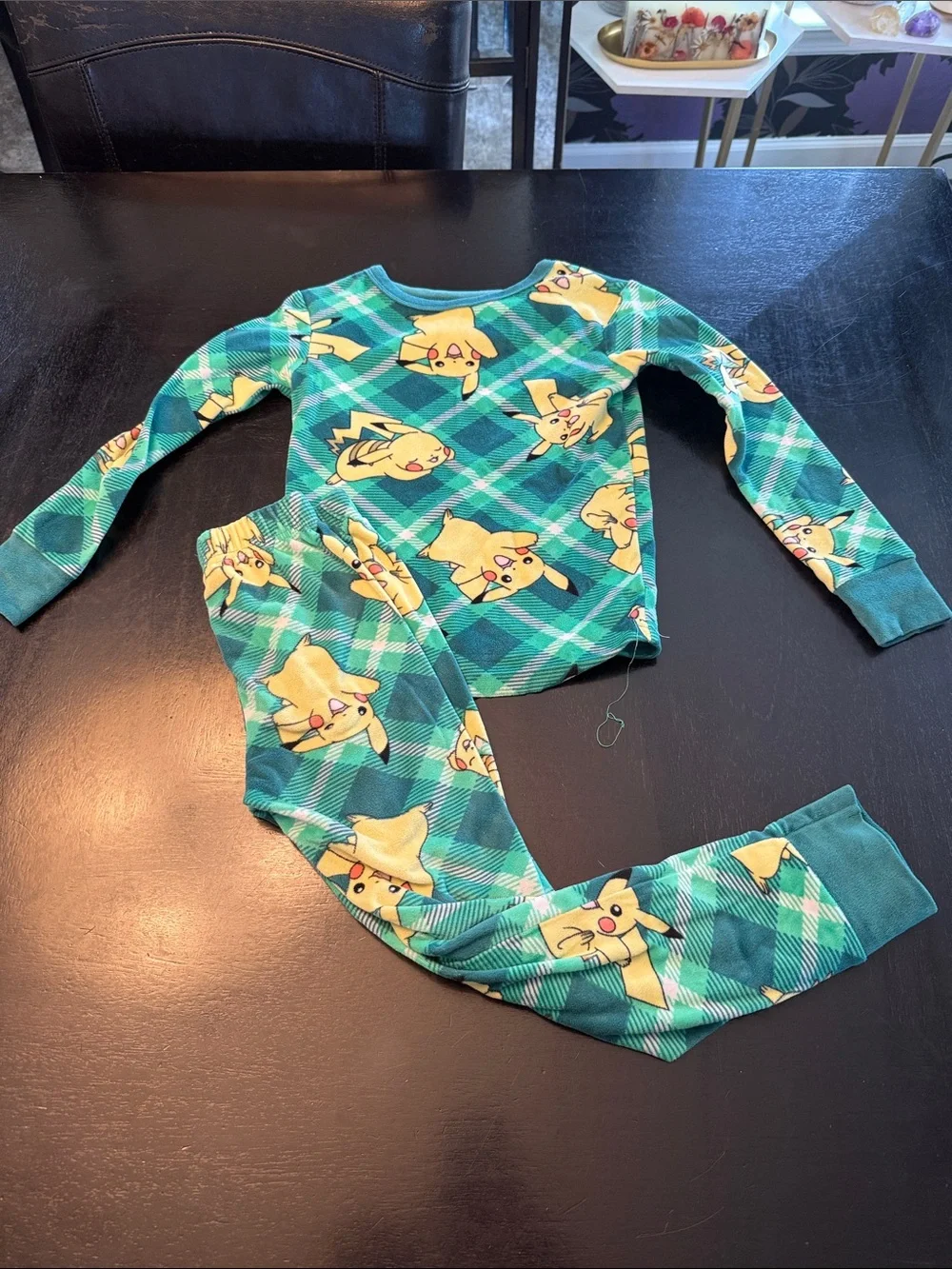 Green Plaid Pikachu Kids Pajama Set